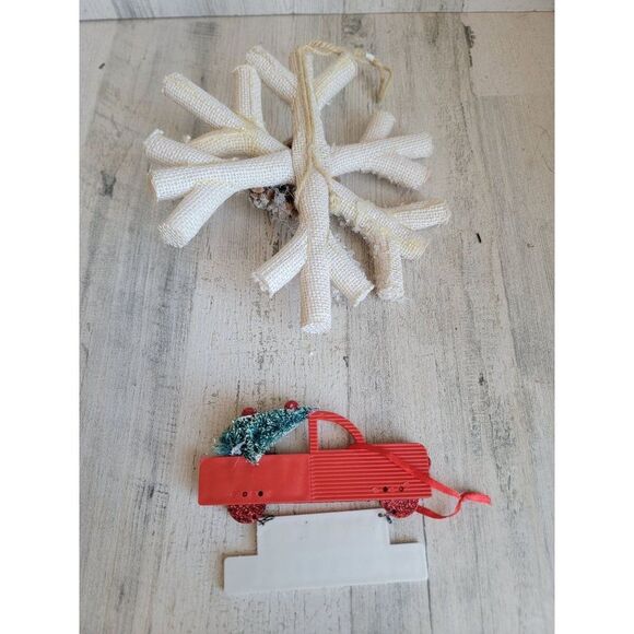 Rustic snowflake pine cone red truck tree set ornament Xmas - Picture 5 of 7